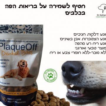 חטיף טבעי לשמירה על בריאות הפה של כלבים PlaqueOff חטיף בריא המונע מחלות חניכיים וריח רע בפה בכלבים